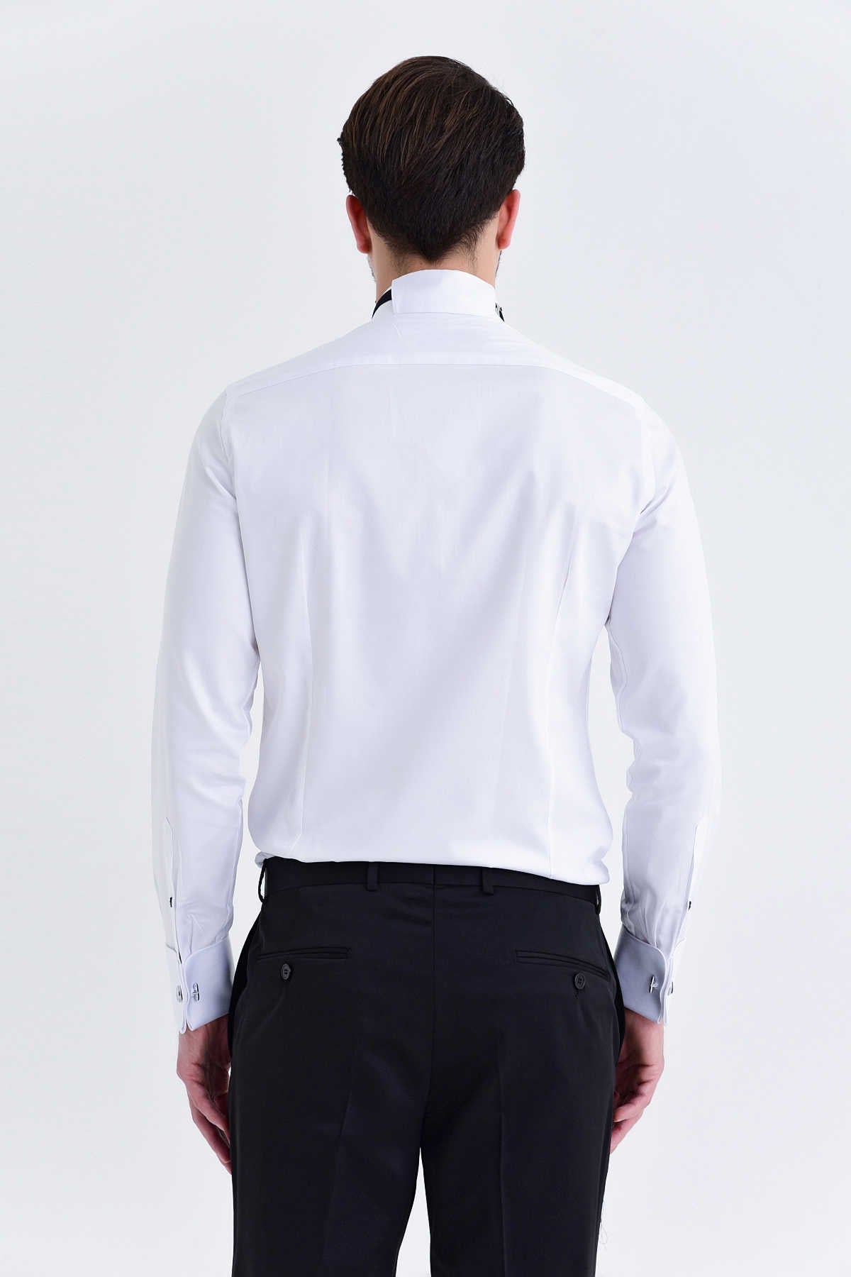 Slim Fit Plain French Cuff Cotton White Tuxedo Shirt - MIB