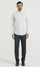 Slim Fit Plain Long Sleeve Cotton Blend White Dress Shirt