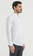 Slim Fit Plain Long Sleeve Cotton Blend White Dress Shirt