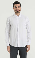 Slim Fit Plain Long Sleeve Cotton Blend White Dress Shirt