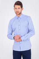 Slim Fit Plain Long Sleeve Cotton Blue Casual Shirt - MIB