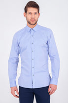 Slim Fit Plain Long Sleeve Cotton Blue Casual Shirt - MIB