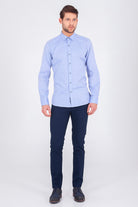 Slim Fit Plain Long Sleeve Cotton Blue Casual Shirt - MIB