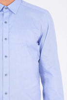 Slim Fit Plain Long Sleeve Cotton Blue Casual Shirt - MIB