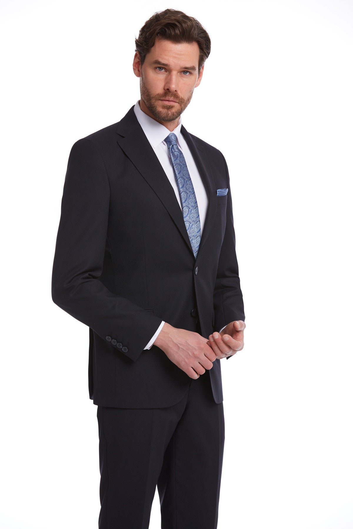 Slim Fit Plain Notch Lapel Navy Classic Suit - MIB