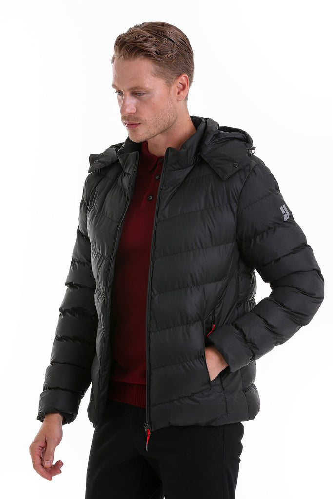 Slim Fit Polyester Outerwear - Tom Hooded Stand Collar Coat