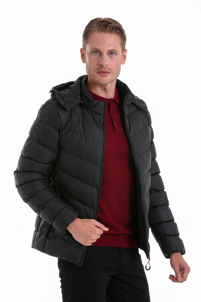 Slim Fit Polyester Outerwear - Tom Hooded Stand Collar Coat