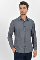 Slim Fit Printed Cotton Blend Casual Shirt Navy B. - MIB