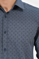 Slim Fit Printed Cotton Blend Casual Shirt Navy B. - MIB