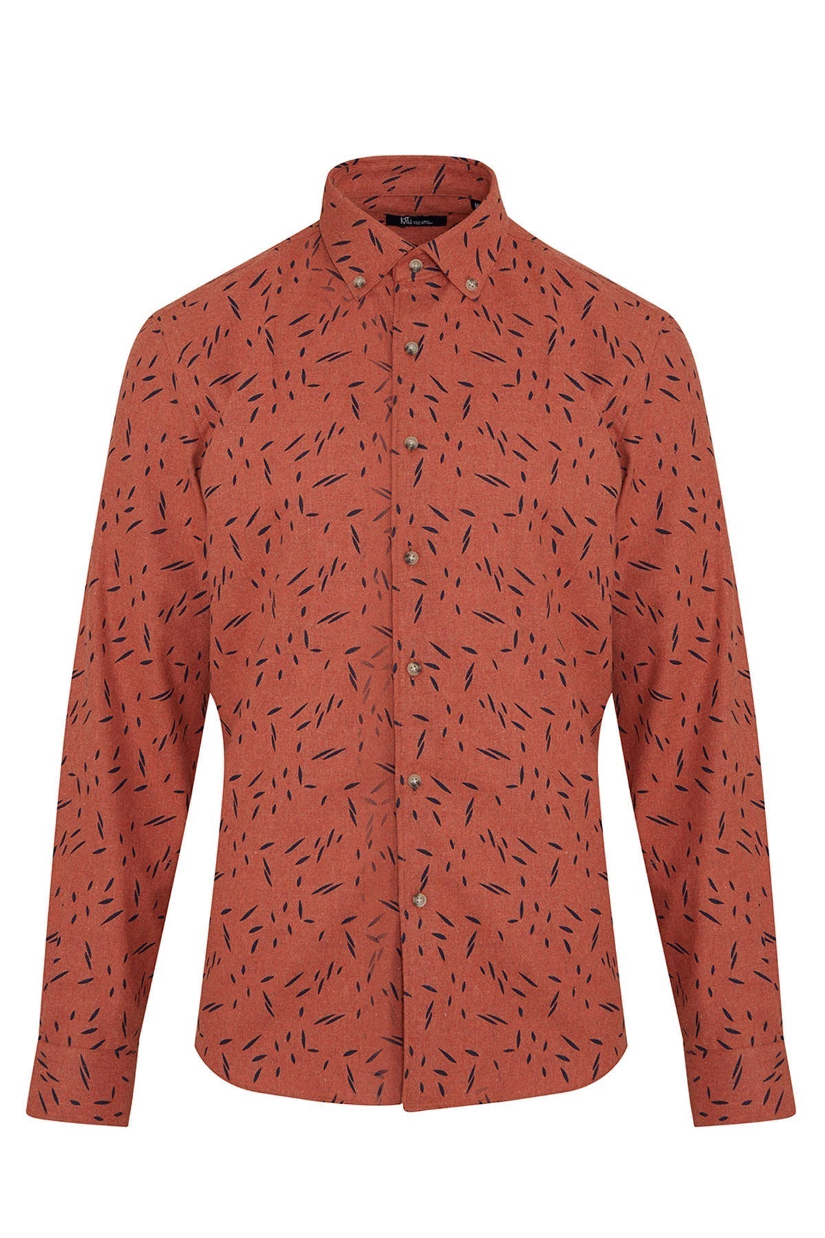 Slim Fit Printed Cotton Blend Orange Casual Shirt - MIB