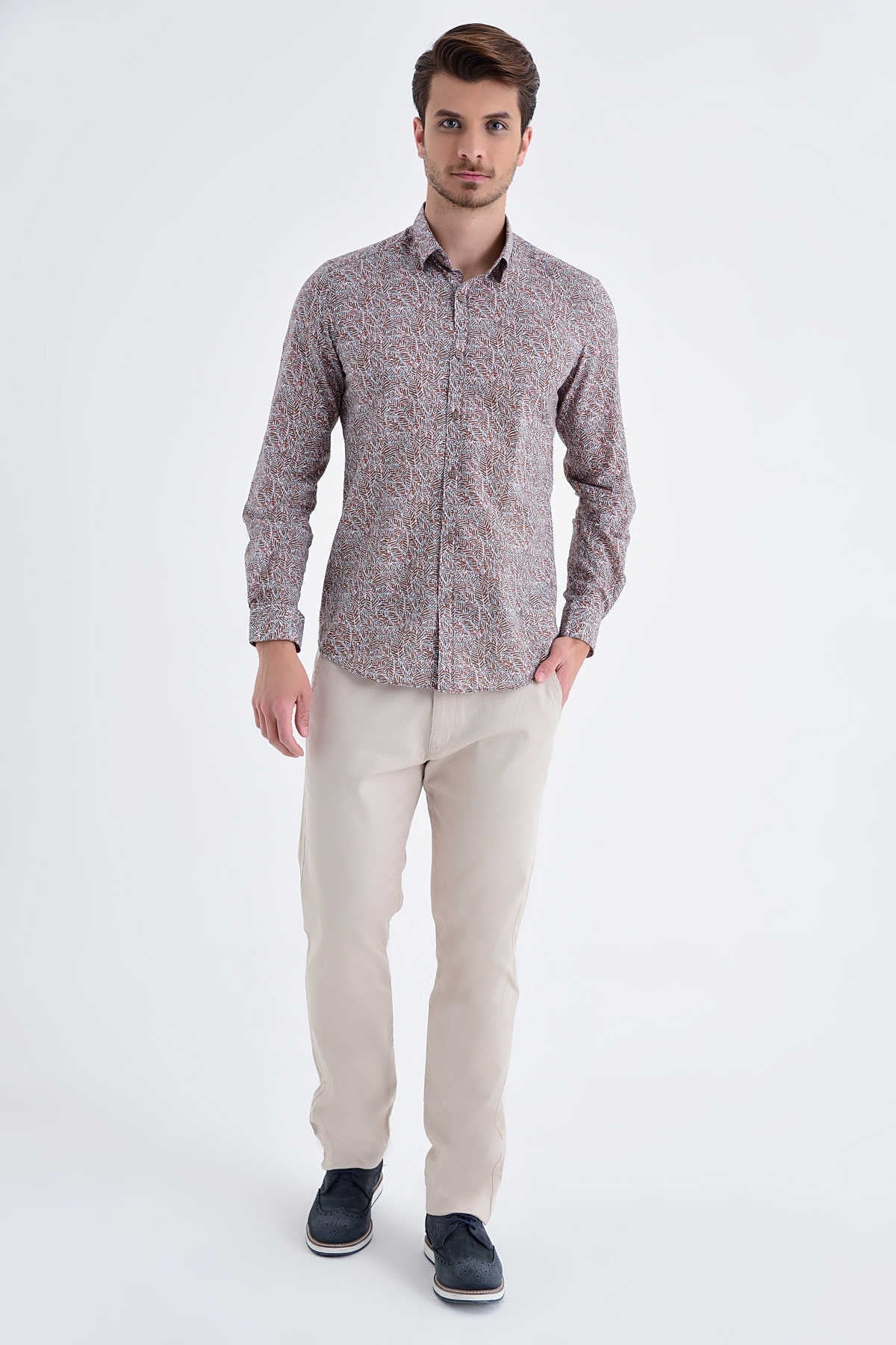 Slim Fit Printed Cotton Brown Casual Shirt - MIB