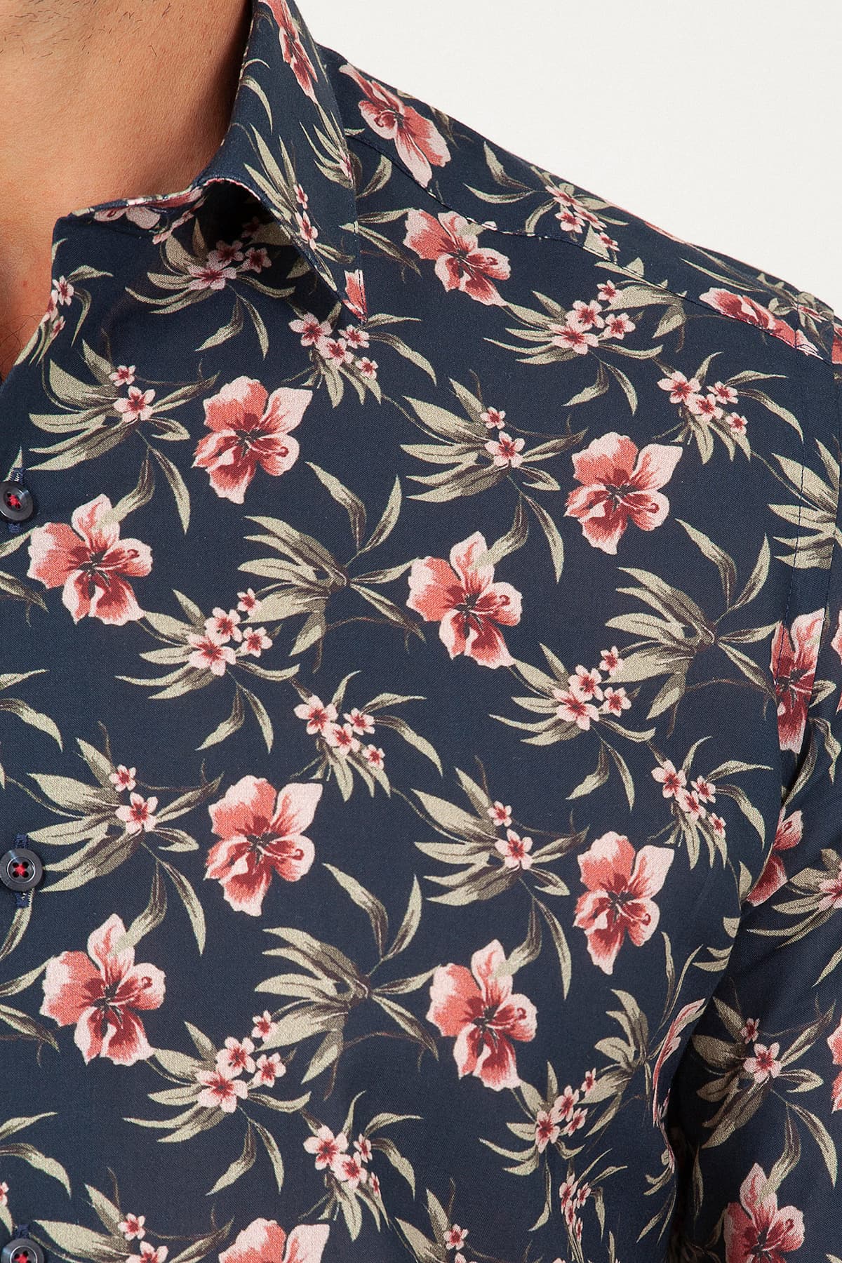 Slim Fit Printed Cotton Floral Navy Casual Shirt - MIB