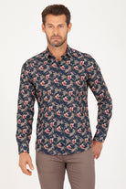 Slim Fit Printed Cotton Floral Navy Casual Shirt - MIB