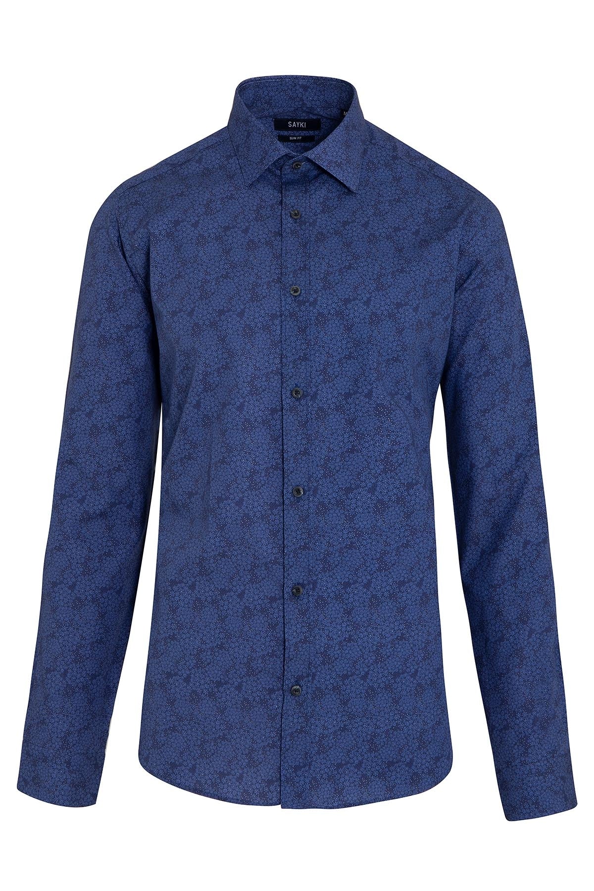 Slim Fit Printed Cotton Navy Casual Shirt - MIB