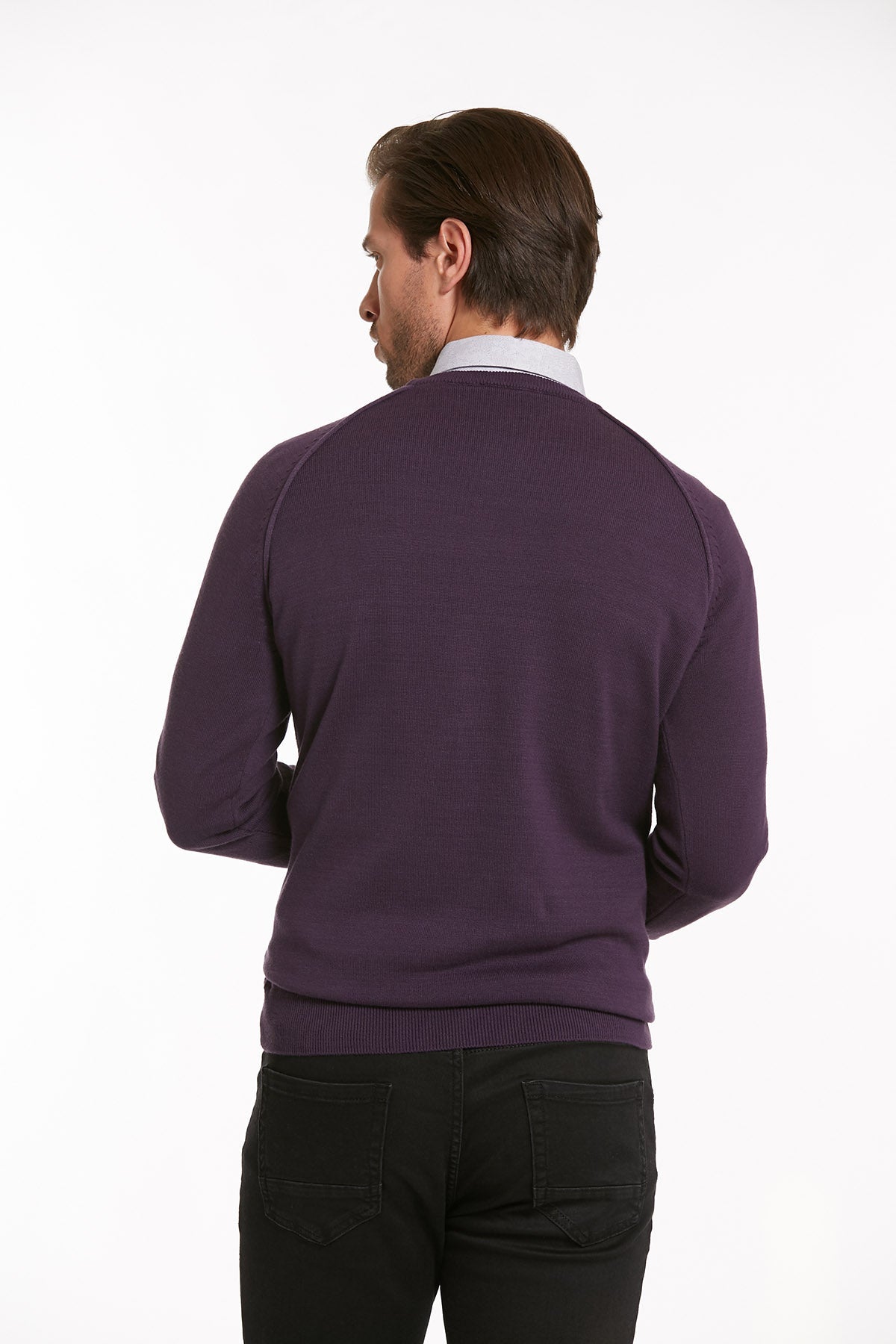 Slim Fit Purple Cotton Blend Crewneck Sweater - MIB