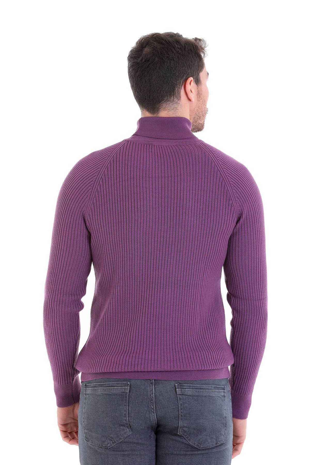 Slim Fit Purple Turtleneck Sweater - SAYKI