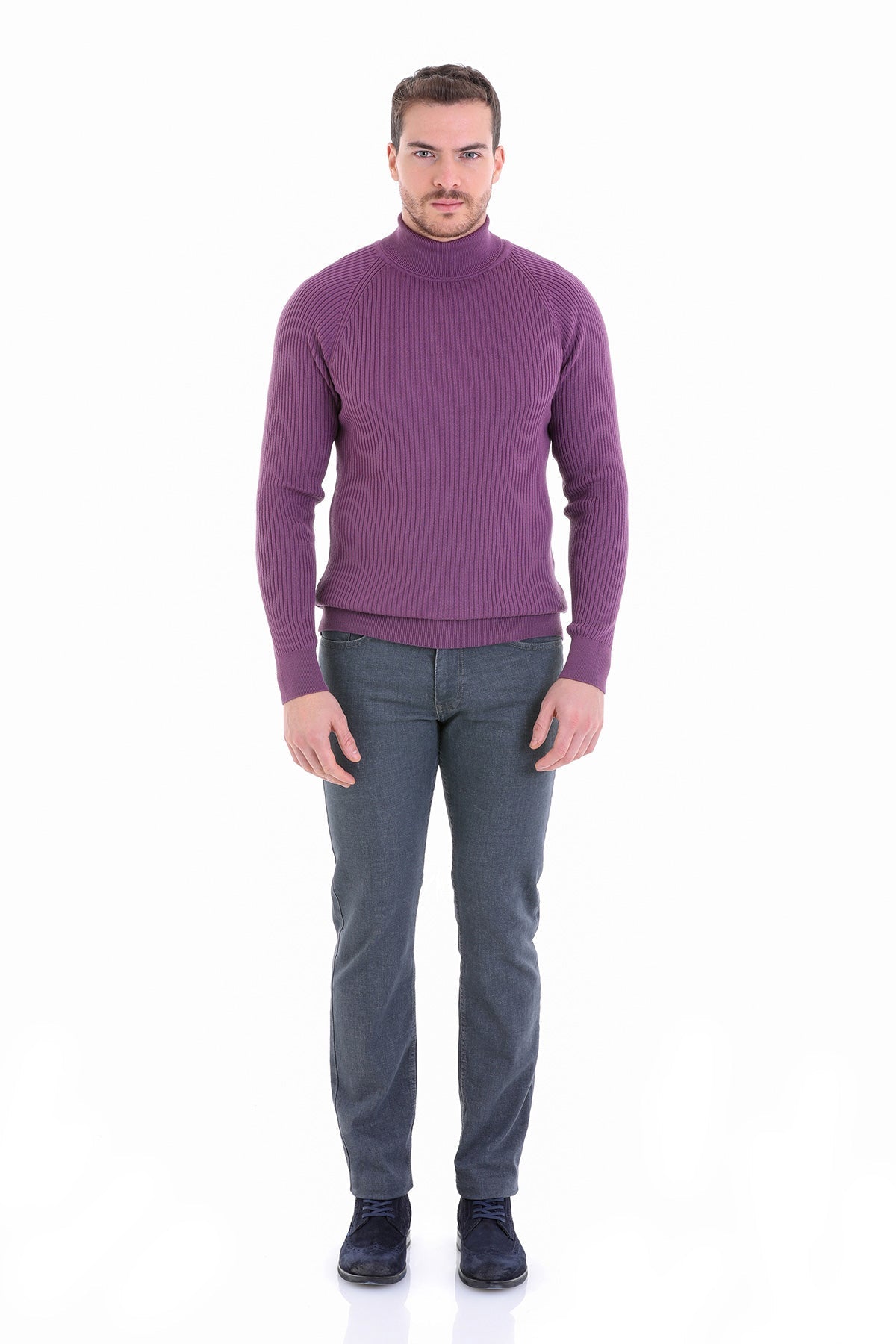 Slim Fit Purple Turtleneck Sweater - SAYKI