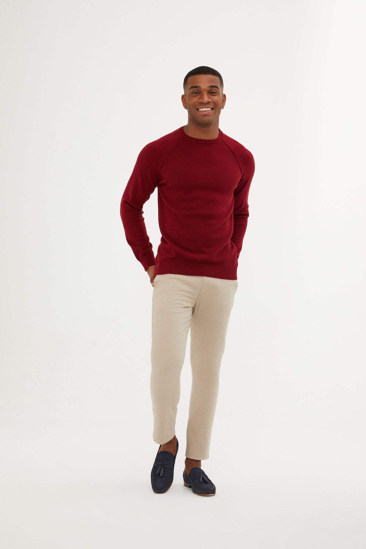 Slim Fit Red Cotton Blend Crewneck Sweater - MIB