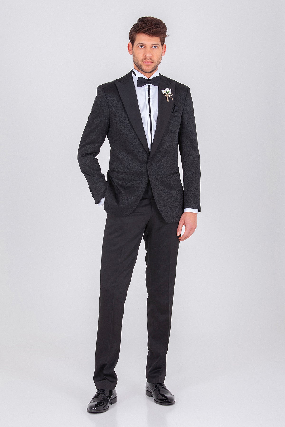 Slim Fit Release Peak Lapel Patterned Navy Classic Tuxedo