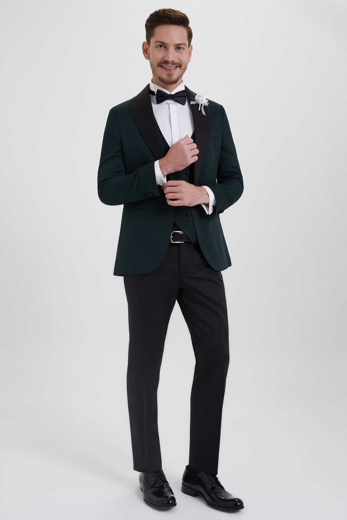 Slim Fit Release Shawl Lapel Patterned Green Classic Tuxedo