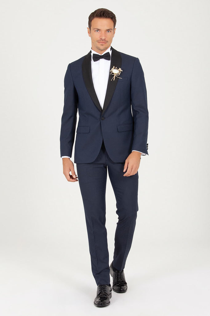 Slim Fit Release Shawl Lapel Patterned Navy Classic Tuxedo