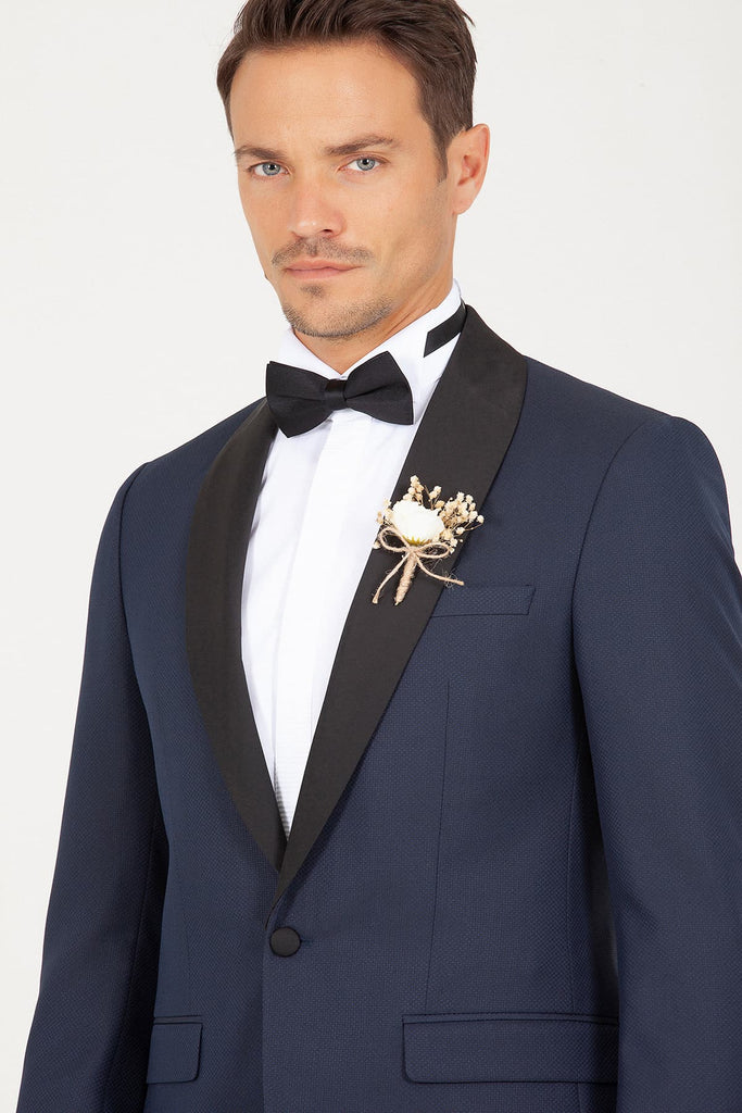 Slim Fit Release Shawl Lapel Patterned Navy Classic Tuxedo