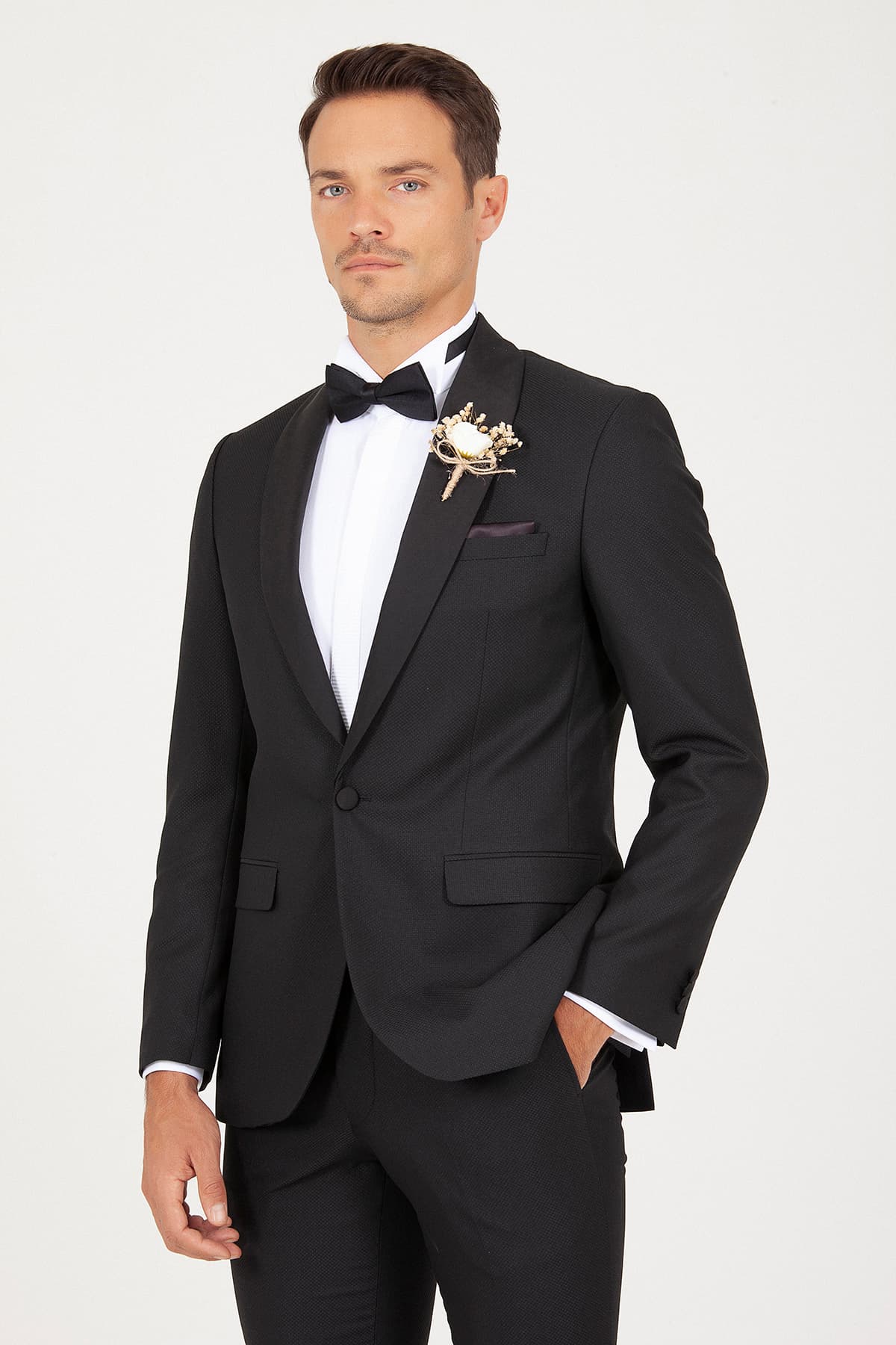 Slim Fit Release Shawl Lapel Patterned Navy Classic Tuxedo