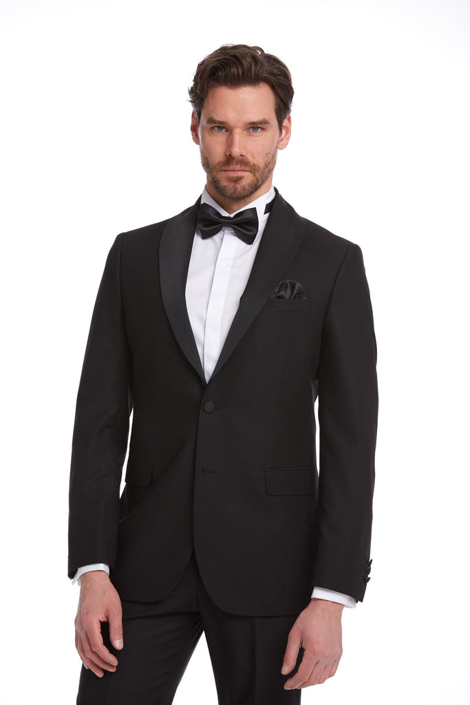 Slim Fit Release Shawl Lapel Plain Black Classic Tuxedo