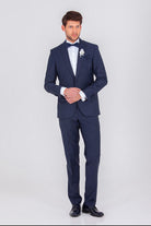 Slim Fit Release Shawl Lapel Plain Wool Blend Navy Classic