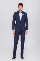 Slim Fit Release Shawl Lapel Plain Wool Blend Navy Classic