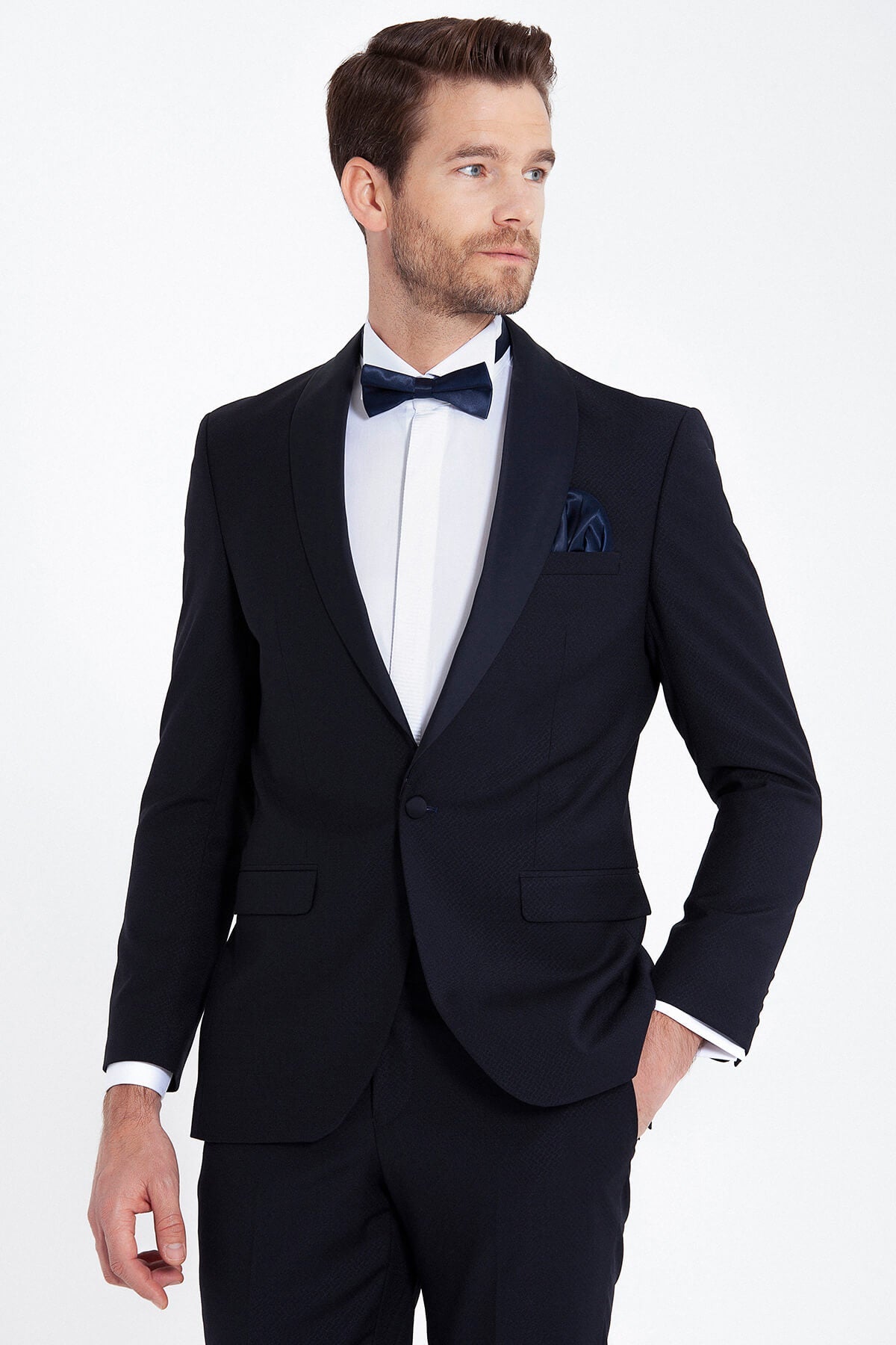 Slim Fit Release Shawl Lapel Wool Blend Navy Classic Tuxedo