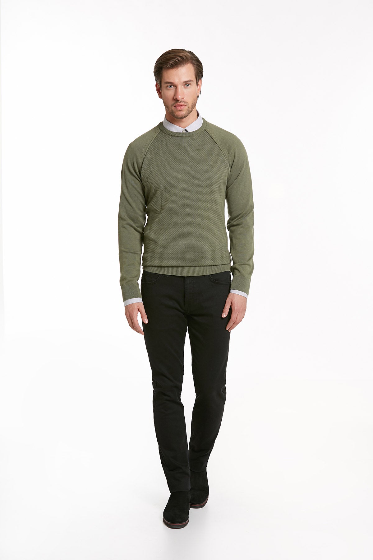 Slim Fit Seagrass Cotton Blend Crewneck Sweater - MIB