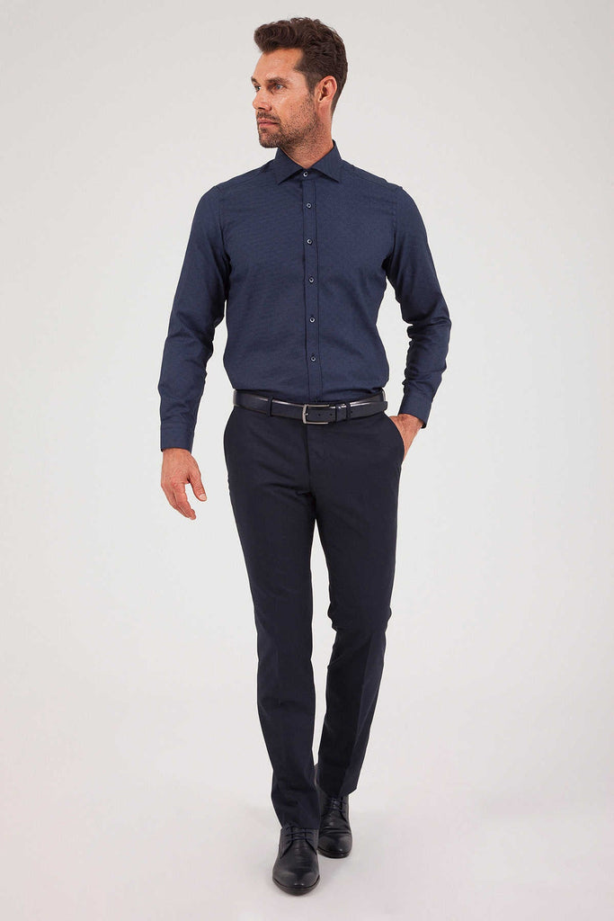 Slim Fit Side Pocket Low Waist Unpleated Navy Dress Pants