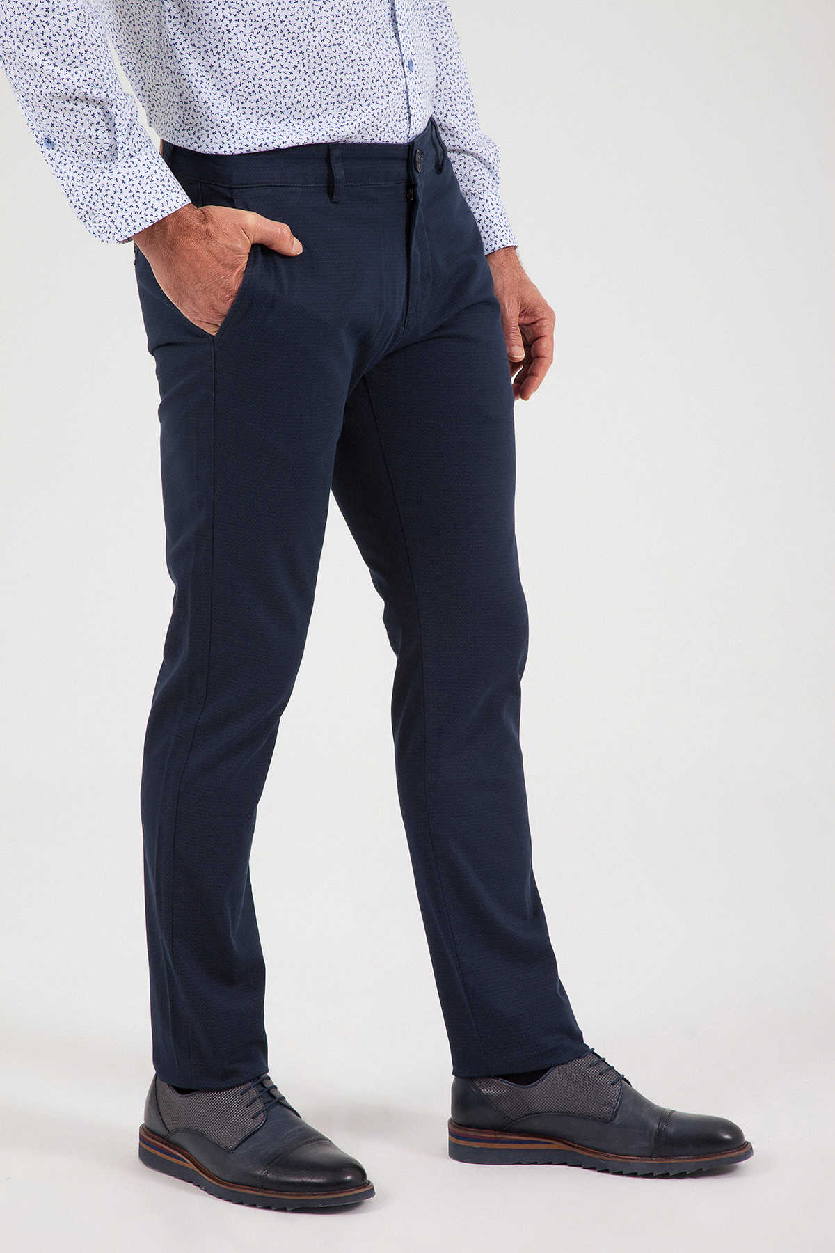 Slim Fit Side Pocket Navy Low Waist Cotton Casual Pants