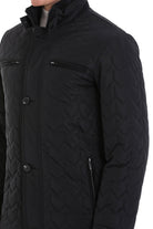 Slim Fit Stand Collar Basic Black Coat - SAYKI