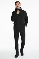 Slim Fit Stand Collar Hooded Black Coat - SAYKI