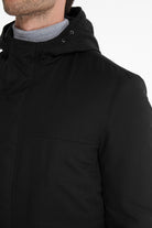 Slim Fit Stand Collar Hooded Black Coat - SAYKI