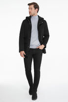 Slim Fit Stand Collar Hooded Black Coat - SAYKI