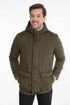 Slim Fit Stand Collar Hooded Khaki Coat - SAYKI