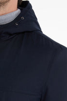 Slim Fit Stand Collar Hooded Navy Coat - SAYKI