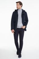 Slim Fit Stand Collar Hooded Navy Coat - SAYKI