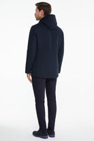 Slim Fit Stand Collar Hooded Navy Coat - SAYKI