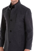 Slim Fit Stand Collar Wool Blend Dark Gray Overcoat - SAYKI