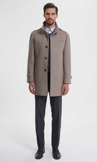 Slim Fit Stand Collar Wool Cappuccino Overcoat Cappucino