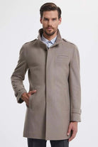 Slim Fit Stand Collar Wool Cappuccino Overcoat Cappucino