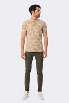 Slim Fit Stone - Mink Printed Cotton Polo T-Shirt - MIB