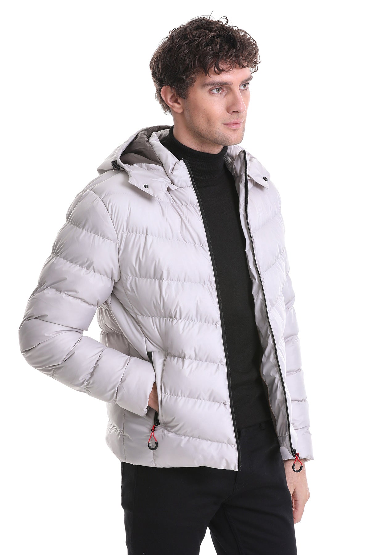 Slim Fit Stone Tom Hooded Stand Collar Coat - SAYKI