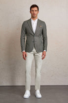 Slim Fit Textured Notch Lapel Green Casual Blazer - SAYKI