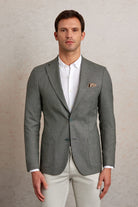 Slim Fit Textured Notch Lapel Green Casual Blazer - SAYKI