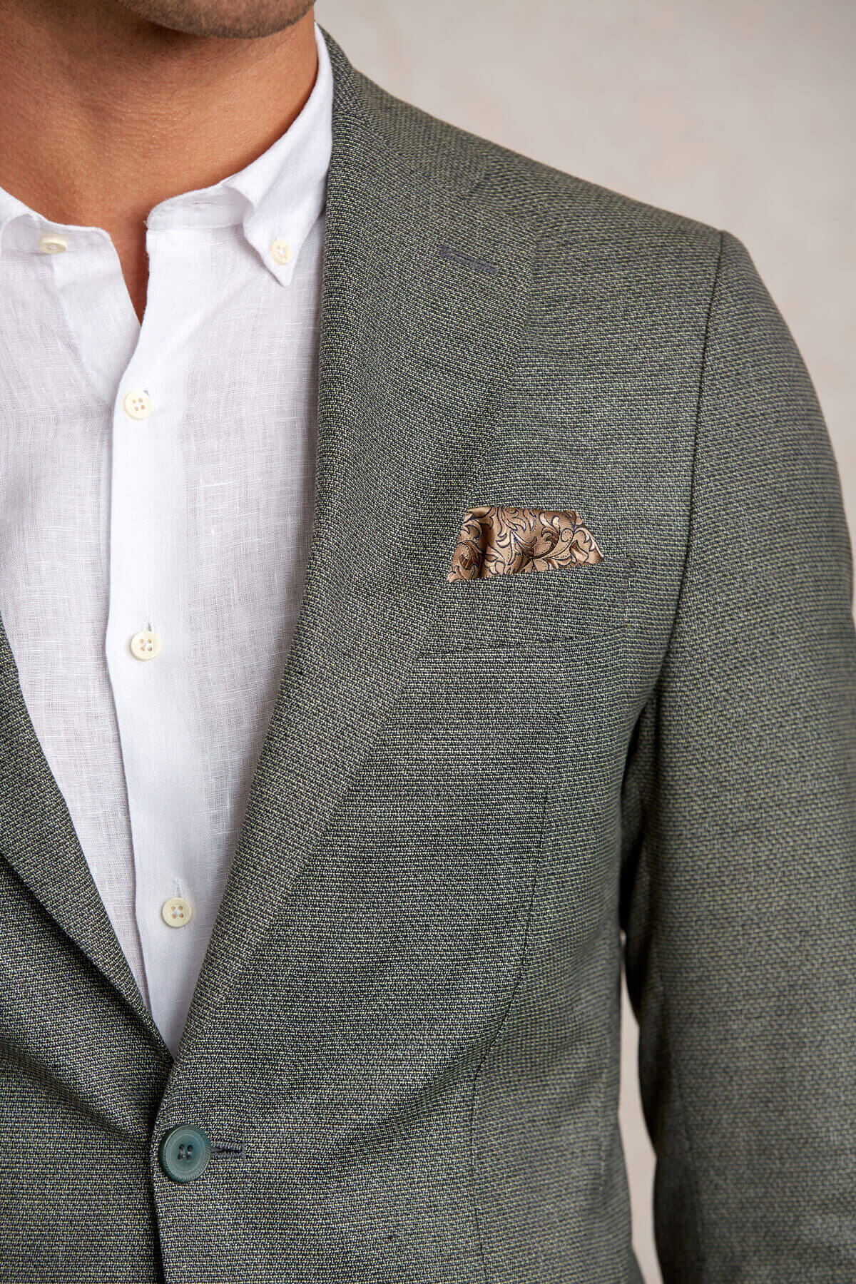 Slim Fit Textured Notch Lapel Green Casual Blazer - SAYKI